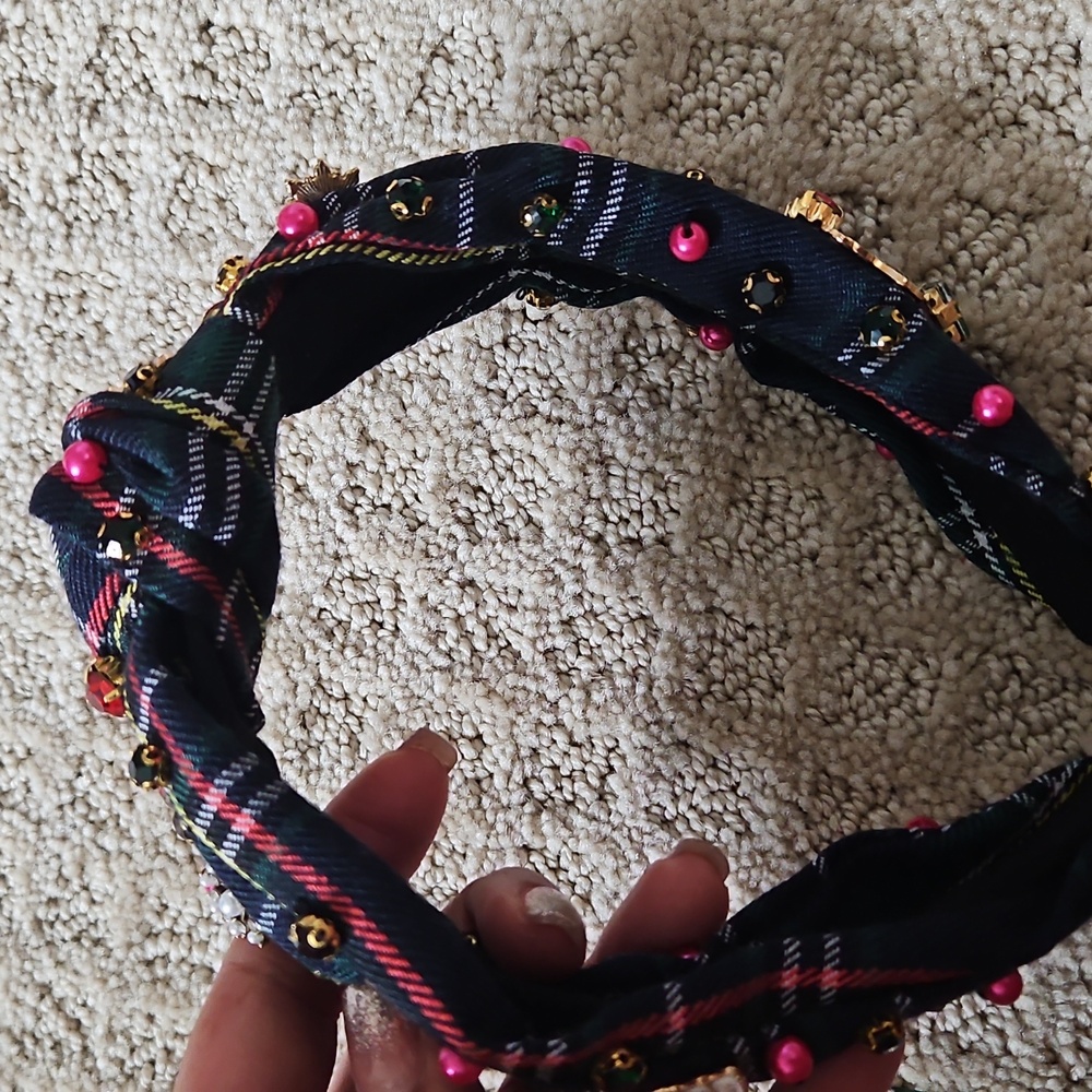 Holiday headband In Blue Plaid